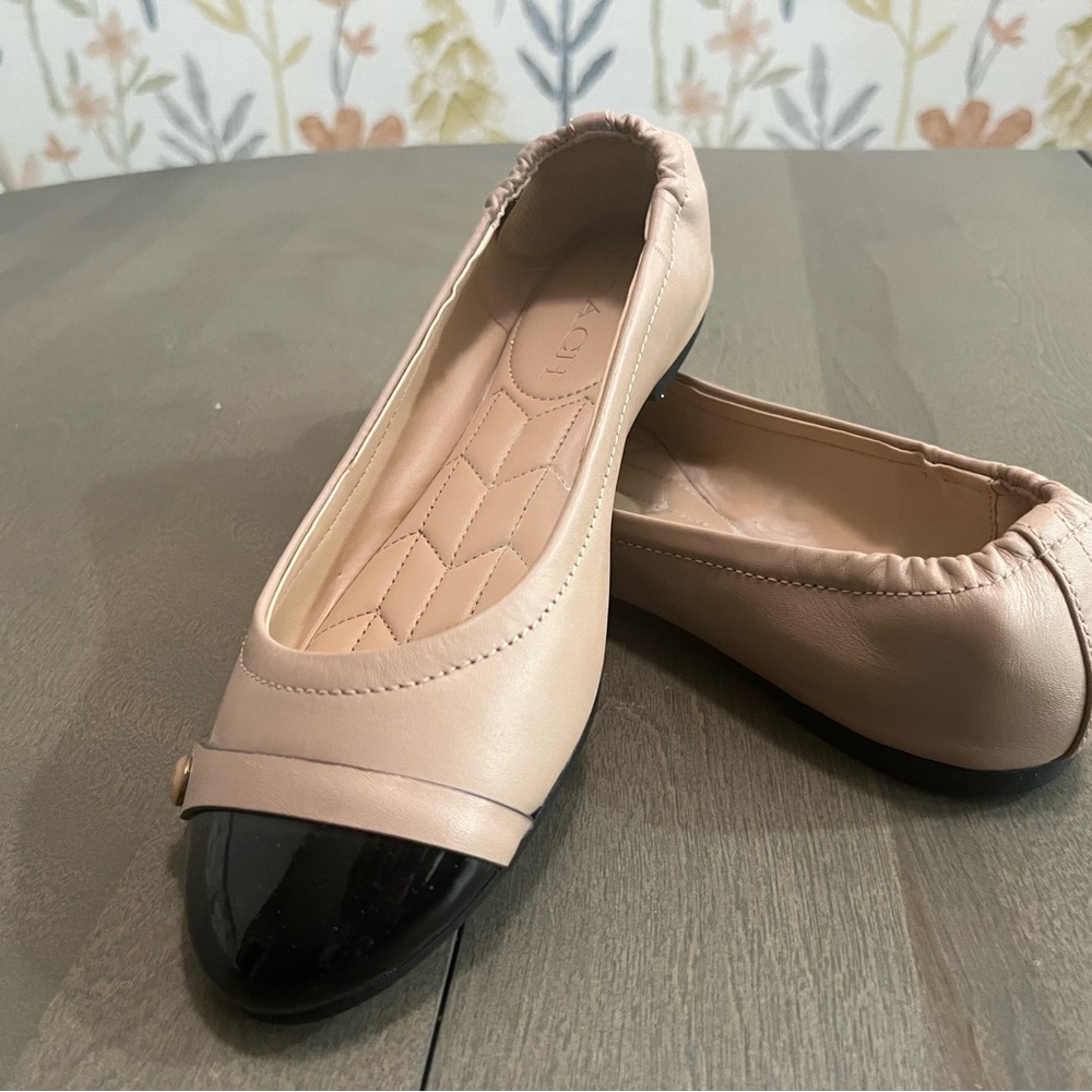 Coach ballerina flats, flesh tone and black